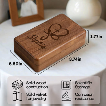Personalized Wooden Jewelry Box for First Communion with Engraved Name