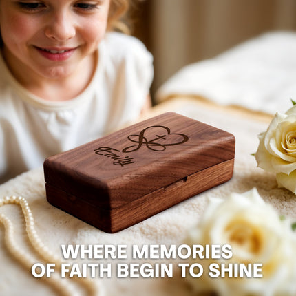Personalized Wooden Jewelry Box for First Communion with Engraved Name