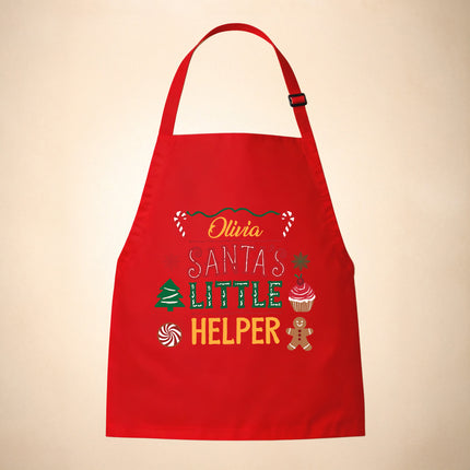 Custom Kids Christmas Apron for Kitchen with Nam - Santa's Little Helper