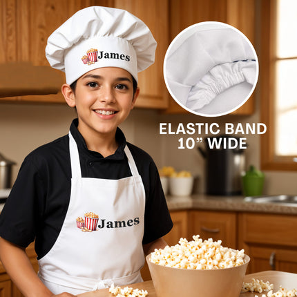 Personalized kids Kitchen Cooking Apron Customized Toddler Chef Hat for Boys and Girls Unisex - Popcorn