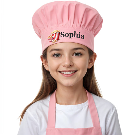 Personalized kids Kitchen Cooking Apron Customized Toddler Chef Hat for Boys and Girls Unisex - Popcorn