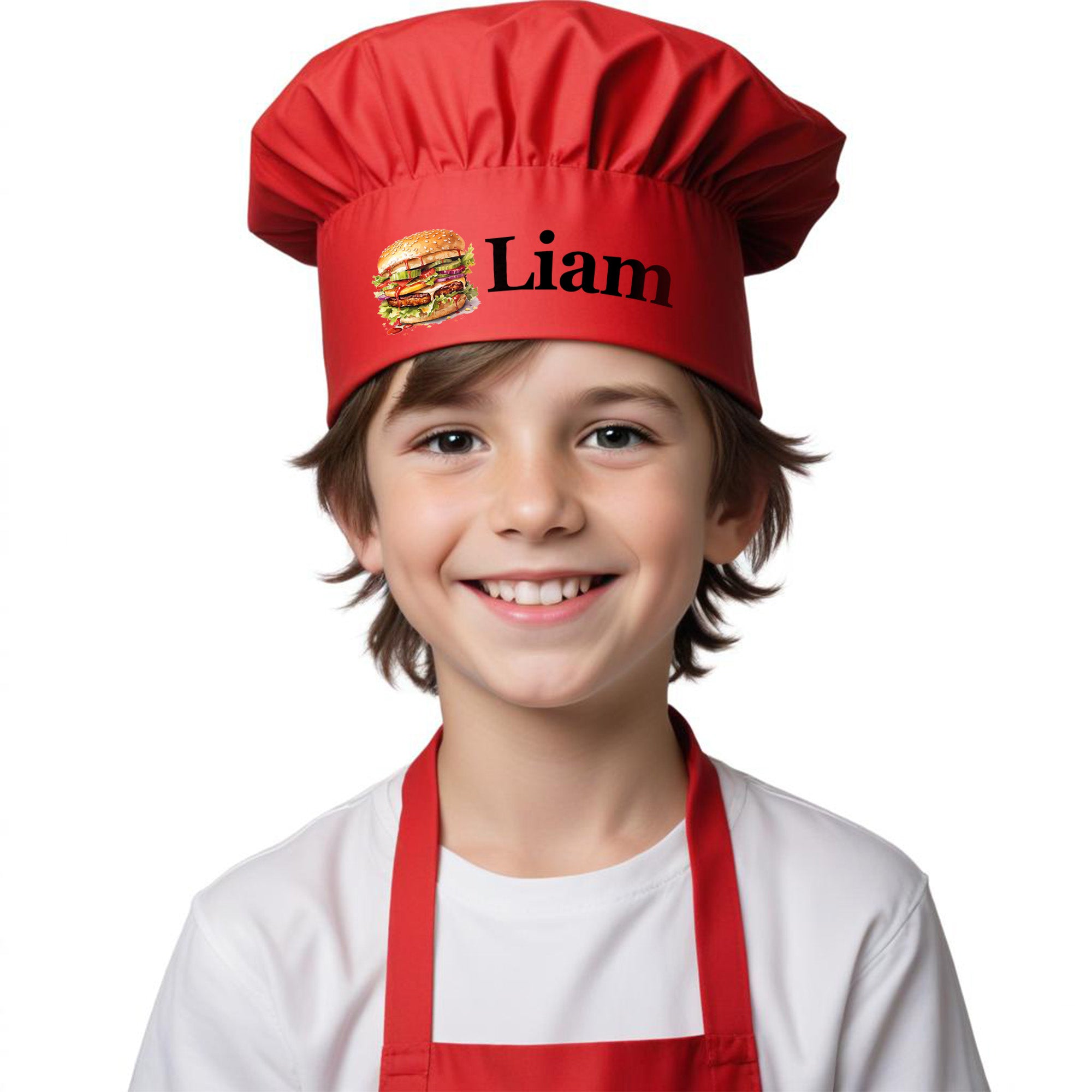Personalized Kids Chef Hat & Apron Set - Customized Toddler Chef Hat, Unisex - Burger