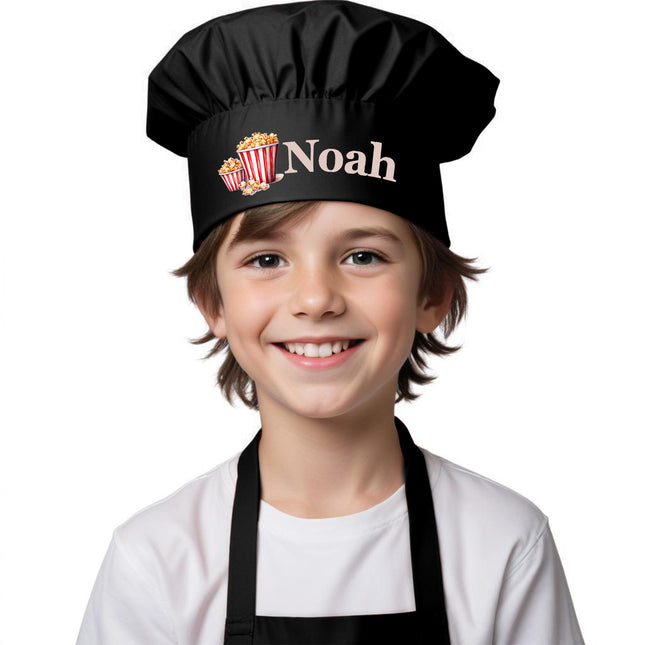 Personalized kids Kitchen Cooking Apron Customized Toddler Chef Hat for Boys and Girls Unisex - Popcorn