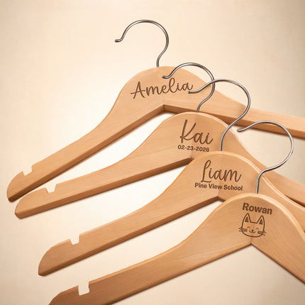Personalized Baby Hangers – Engraved Name Wooden Hangers (2 Pack)