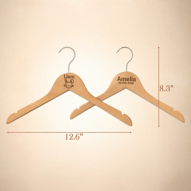 Personalized Baby Hangers – Engraved Name Wooden Hangers (2 Pack)
