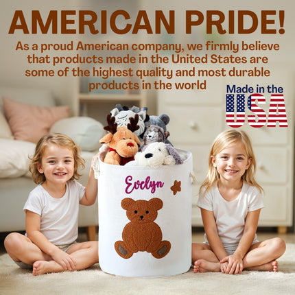 Custom Embroidered Name Teddy Bear Kids Laundry Hamper