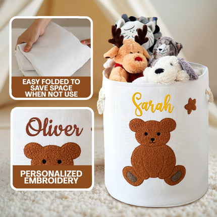 Custom Embroidered Name Teddy Bear Kids Laundry Hamper