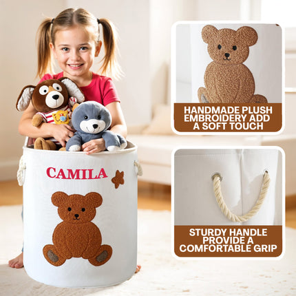 Custom Embroidered Name Teddy Bear Kids Laundry Hamper
