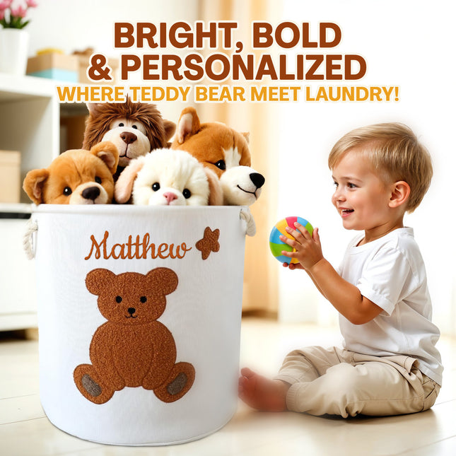 Custom Embroidered Name Teddy Bear Kids Laundry Hamper