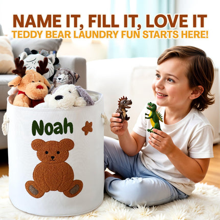 Custom Embroidered Name Teddy Bear Kids Laundry Hamper