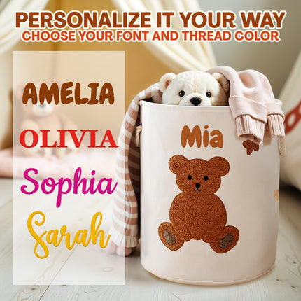 Custom Embroidered Name Teddy Bear Kids Laundry Hamper