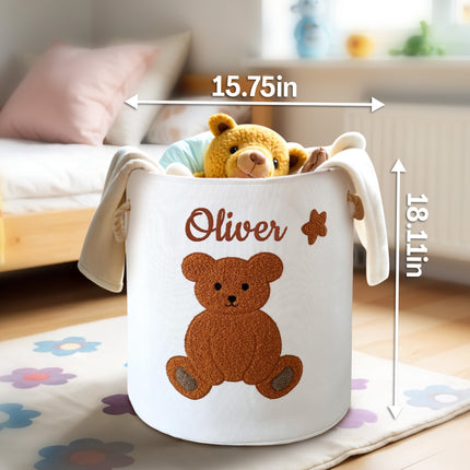 Custom Embroidered Name Teddy Bear Kids Laundry Hamper