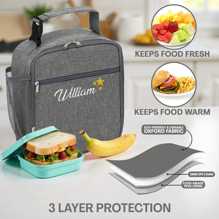 Personalized Lunch Box Insulated Bag  - Grey