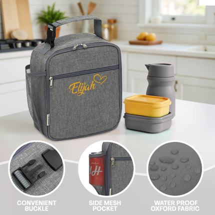 Personalized Lunch Box Insulated Bag  - Grey