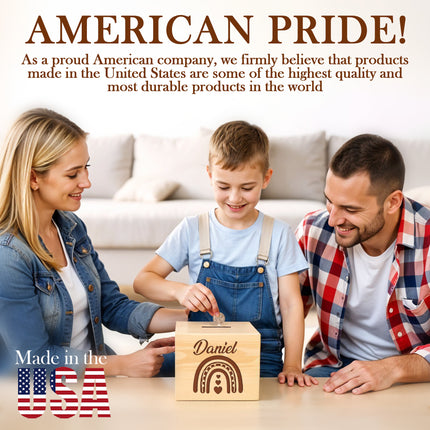 Personalized Wood Piggy Bank with Engraved Name