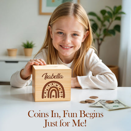 Personalized Wood Piggy Bank with Engraved Name