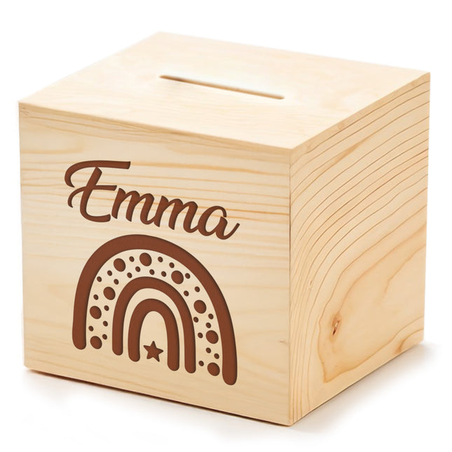 Personalized Wood Piggy Bank with Engraved Name