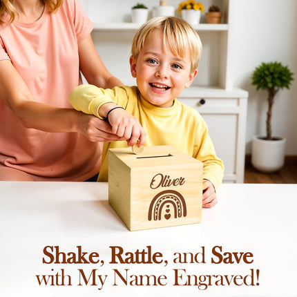 Personalized Wood Piggy Bank with Engraved Name