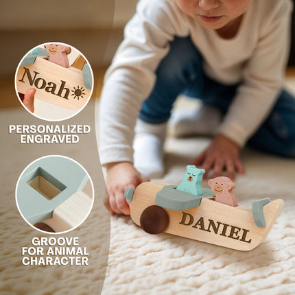 Personalized Wood Airplane Toy for Kids with Custom Name
