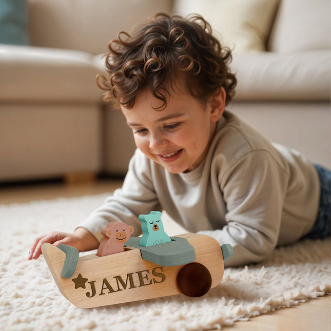 Personalized Wood Airplane Toy for Kids with Custom Name