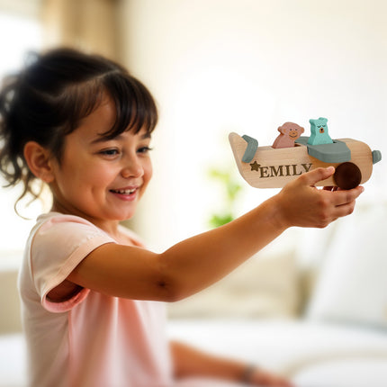 Personalized Wood Airplane Toy for Kids with Custom Name