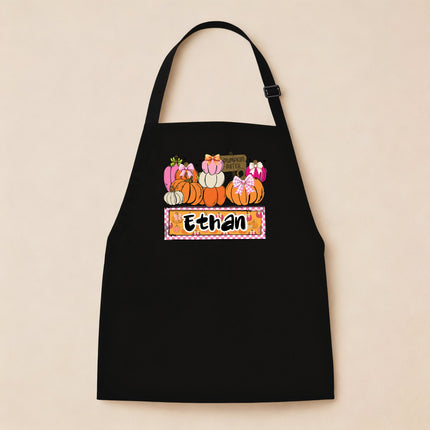 Personalized Kids Apron for Kitchen with Name, Pumpkin