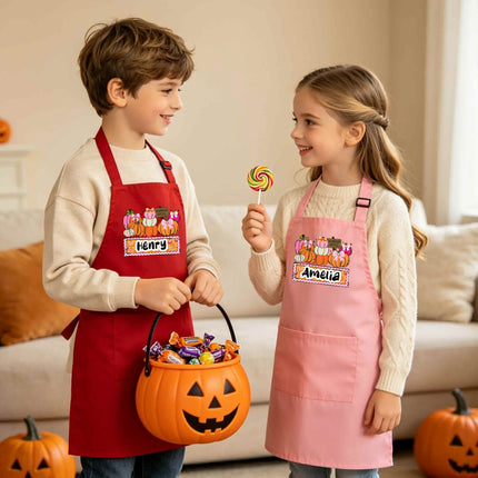 Personalized Kids Apron for Kitchen with Name, Pumpkin