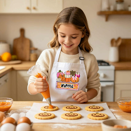 Personalized Kids Apron for Kitchen with Name, Pumpkin