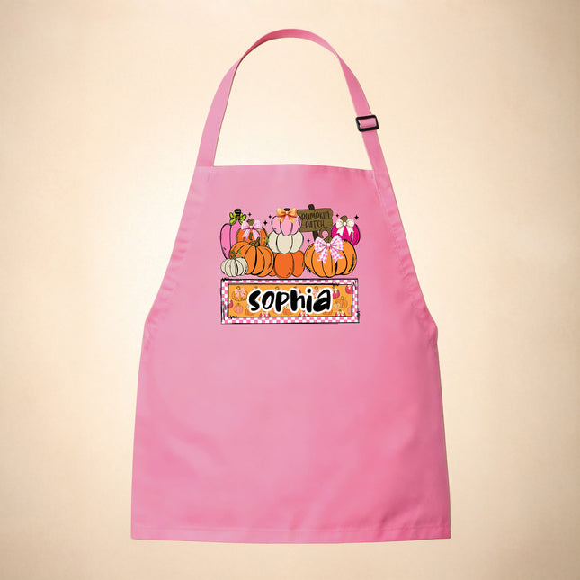 Personalized Kids Apron for Kitchen with Name, Pumpkin