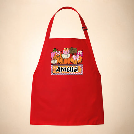 Personalized Kids Apron for Kitchen with Name, Pumpkin