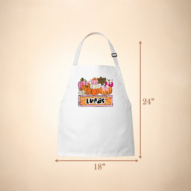 Personalized Kids Apron for Kitchen with Name, Pumpkin