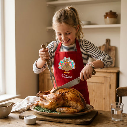 Personalized Kids Apron for Kitchen with Name - Grinch, Elf, Turkey, Kitchen