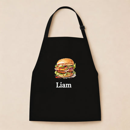 Personalized Kids Apron for Cooking, Food Designs Unisex Aprons, Pancake, Burger, Hotdog, Popcorn, Cupcake