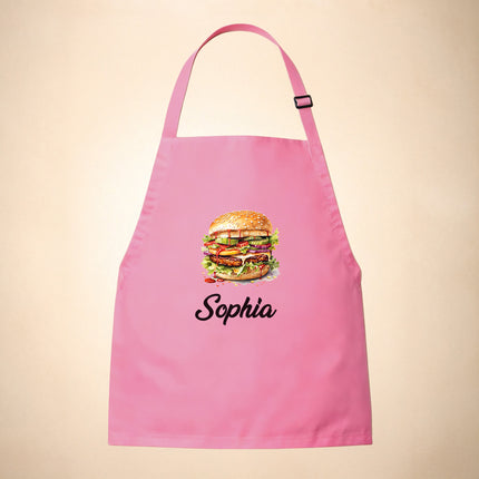 Personalized Kids Apron for Cooking, Food Designs Unisex Aprons, Pancake, Burger, Hotdog, Popcorn, Cupcake