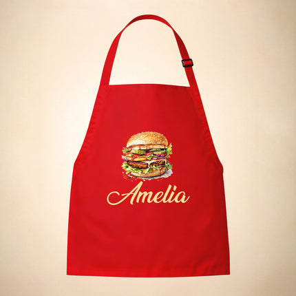 Personalized Kids Apron for Cooking, Food Designs Unisex Aprons, Pancake, Burger, Hotdog, Popcorn, Cupcake