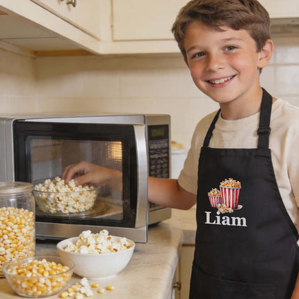 Personalized Kids Apron for Cooking, Food Designs Unisex Aprons, Pancake, Burger, Hotdog, Popcorn, Cupcake
