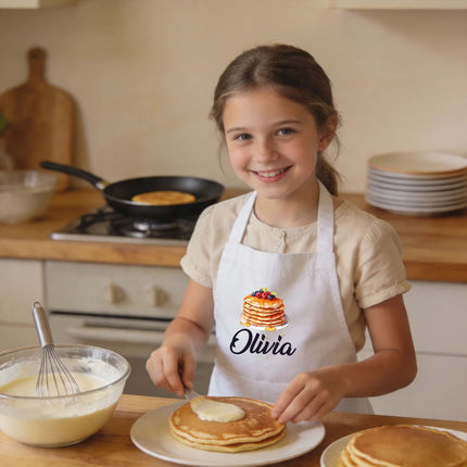Personalized Kids Apron for Cooking, Food Designs Unisex Aprons, Pancake, Burger, Hotdog, Popcorn, Cupcake