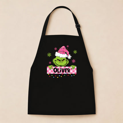 Personalized Kids Apron for Kitchen with Name - Grinch, Elf, Turkey, Kitchen