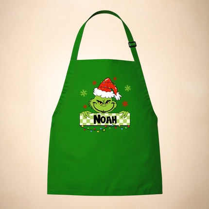 Personalized Kids Apron for Kitchen with Name - Grinch, Elf, Turkey, Kitchen