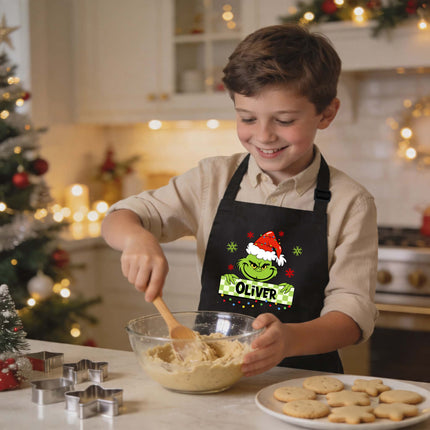 Personalized Kids Apron for Kitchen with Name - Grinch, Elf, Turkey, Kitchen