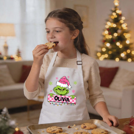 Personalized Kids Apron for Kitchen with Name - Grinch, Elf, Turkey, Kitchen