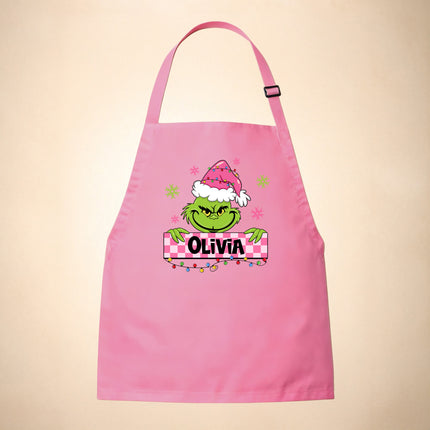 Personalized Kids Apron for Kitchen with Name - Grinch, Elf, Turkey, Kitchen