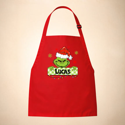 Personalized Kids Apron for Kitchen with Name - Grinch, Elf, Turkey, Kitchen