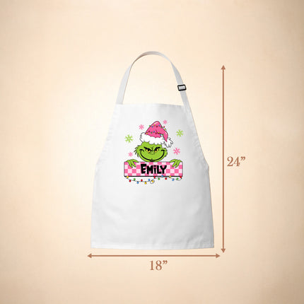 Personalized Kids Apron for Kitchen with Name - Grinch, Elf, Turkey, Kitchen