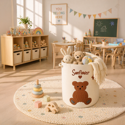 Custom Embroidered Name Teddy Bear Kids Laundry Hamper
