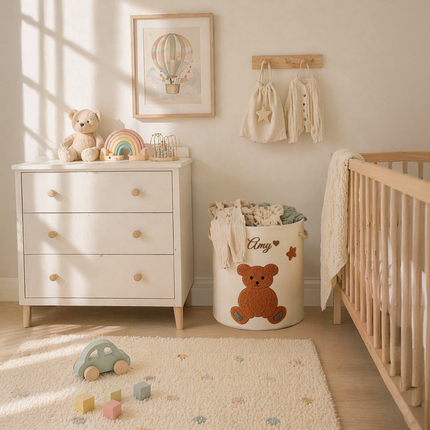 Custom Embroidered Name Teddy Bear Kids Laundry Hamper