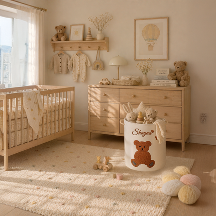 Custom Embroidered Name Teddy Bear Kids Laundry Hamper