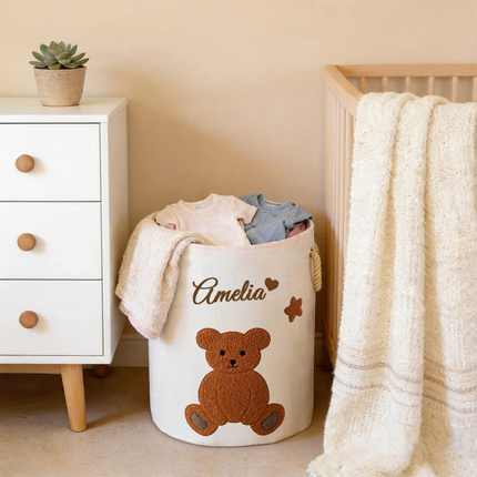 Custom Embroidered Name Teddy Bear Kids Laundry Hamper