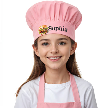 Personalized kids Kitchen Cooking Apron Customized Toddler Chef Hat for Boys and Girls Unisex -Burger