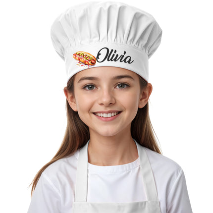 Personalized kids Kitchen Cooking Apron Customized Toddler Chef Hat for Boys and Girls Unisex -Hotdog